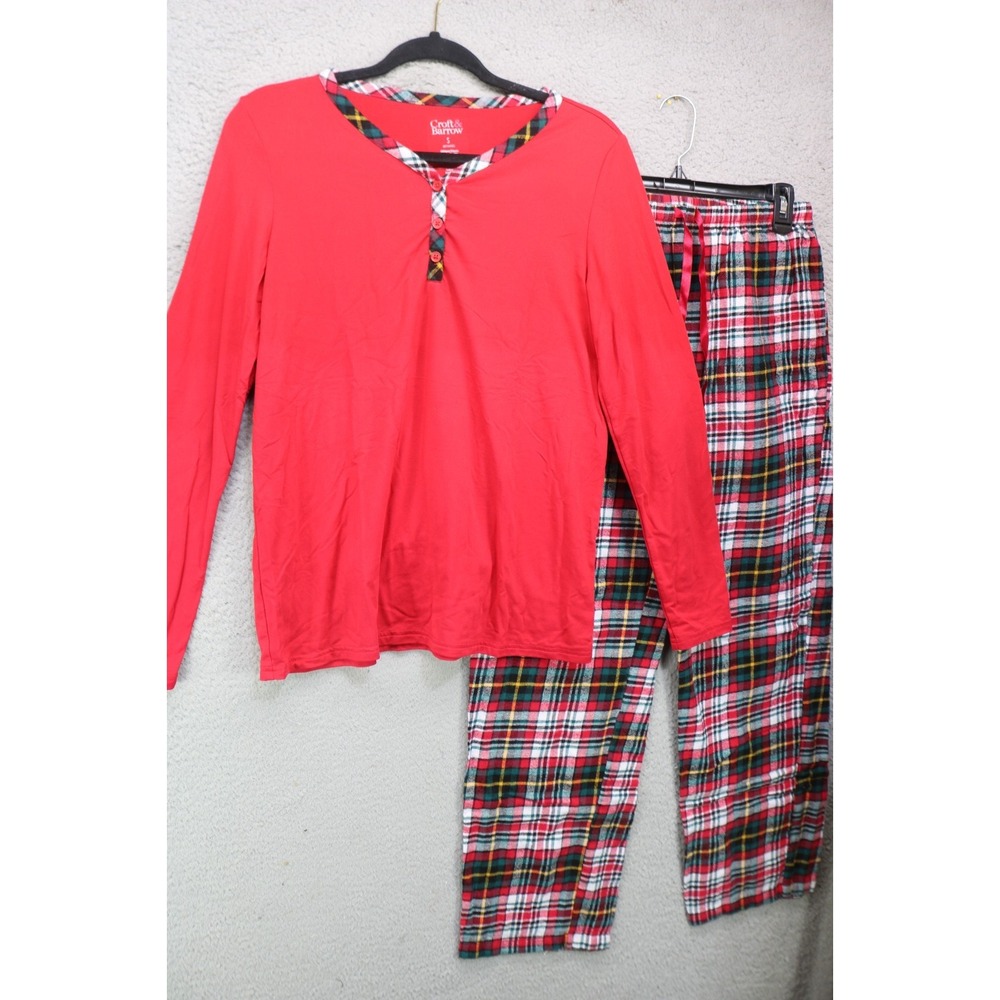Croft & Barrow Intimates 2 Piece Plaid Pajama Set-Small-Long Sleeve-Cozy Chic